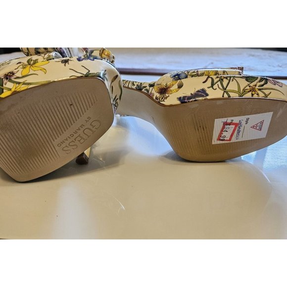 Guess Tuxedo Floral Bow Leather Size 7.5 Heels Shoes - Picture 5 of 7
